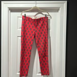 - J.Crew Minnie Pant Vibrant Red Pants with Foulard Patter size 4